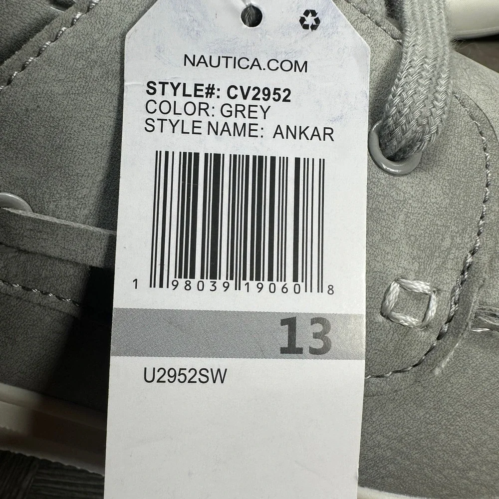 Nautica Boat Shoes Mens 13 Grey Faux Leather Nautical Casual Sneakers NEW